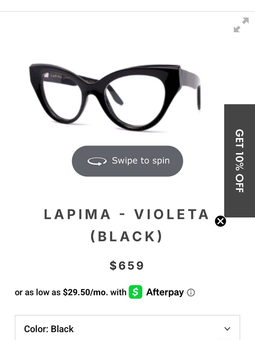 NEW Lapima Violeta Cat-Eye Glasses in Black